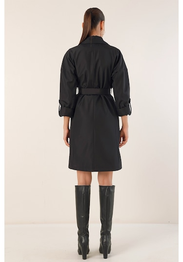 Bigdart 9104 Kruvaze Yaka Astarlı Trençkot - Siyah 001