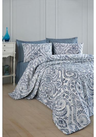 Doğal Pike Baskılı Çift Kişilik Loop Mavi Mavi