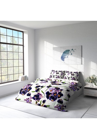 Monohome Purple 3D Pamuk Saten Çift Kişilik Nevresim Takımı