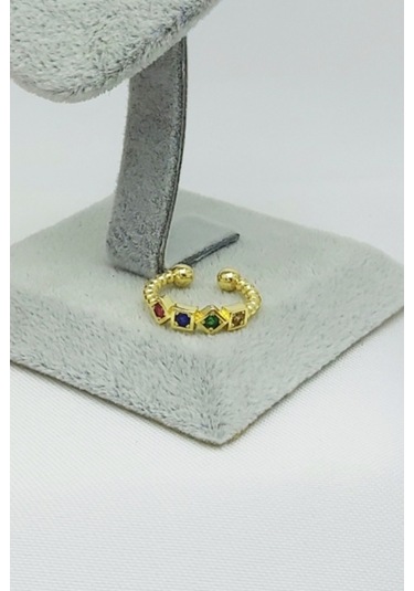 Caisyabutik Altın Kaplama Özel Seri Renkli Taşlı Çelik Kıkırdak Küpesi 1,5 CM 549208045