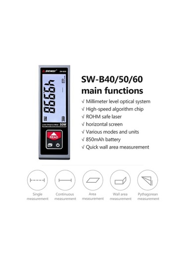 Pazly Sw-b40 El Tipi Şarj Edilebilir Lazer Ölçüm Cihazı - Dijital Uzunluk/alan/hacim Ölçer