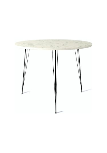 Pasific Home Sandalf Metal Ayaklı Yuvarlak Mutfak Masası Beyaz Mermer