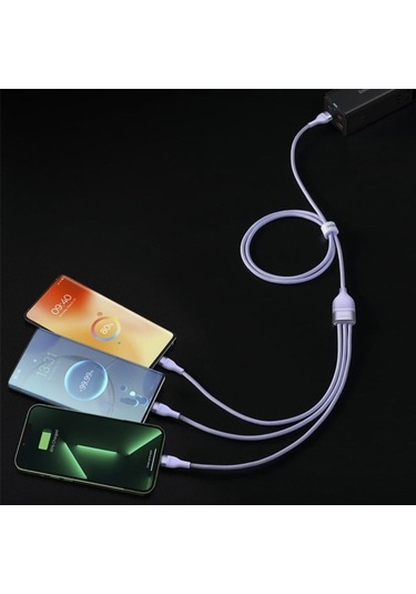 Novahub 66w 3in1 Super Quick Charge Kablosu - Honor & Huawei Uyumlu - 100w Destekli - 1.2m Uzunluğu - Mor