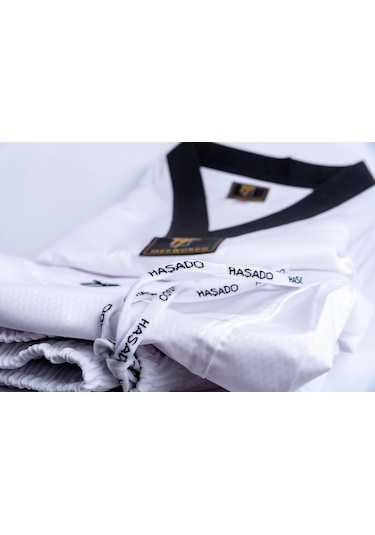 Haşado Ultra Fighter Profesyonel Siyah Yaka Tekvando Elbise Beyaz