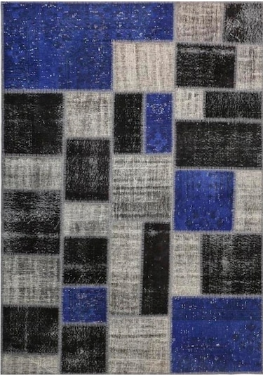 Patchwork El Dokuma Antik Anadolu Halısı Free Way Gri - Siyah