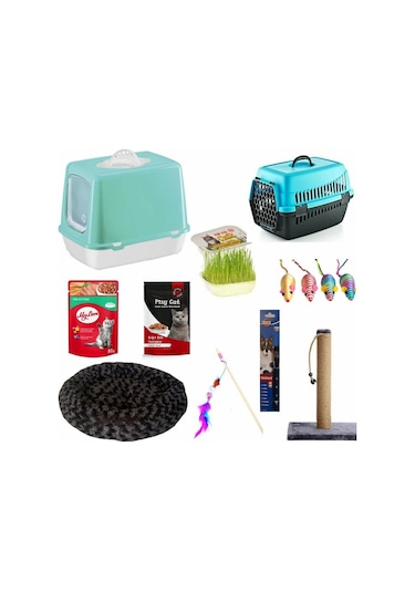 Kapalı Kedi Tuvaletli İhtiyaç Seti 10'lu Çok Renkli