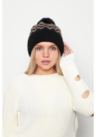 Zigzag Desenli Kadın Bere Rkş-19 Siyah Kahverengi Kahverengi