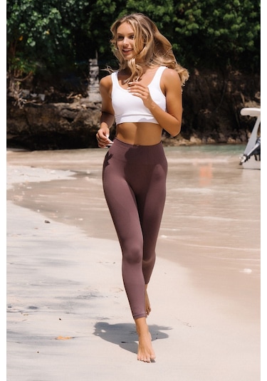 Jerf Gela Yüksek Bel Esnek ve Toparlayıcı Spor Tayt Natural Kahverengi