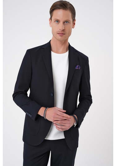 Comfort Fit Mono Yaka Torba Cep Casual Lacivert Ceket C 707 Lacivert