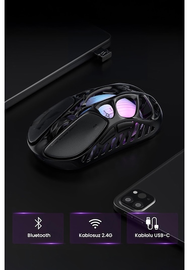 Gravastar Mercury X Rgb 32k Dpı Optik Gaming Mouse, Kablosuz, Magnezyum Alaşımlı, Programlanabilir 5 Mercury X