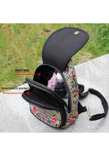 Yogodlns El Yapımı Işlemeli Tasarım Kanvas Sırt Çantası Kadın Küçük Etnik Sırt Çantası Sırt Çantası Kadın Seyahat Çok Fonksiyonlu Omuz Göğüs Çantası Renk