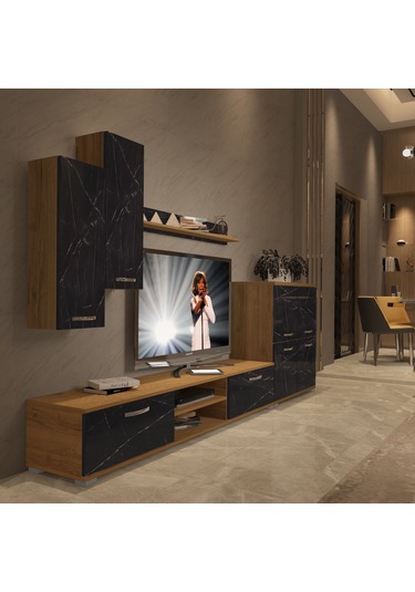 Decoraktiv Eko 6 Mdf Dvd Tv Ünitesi Tv Sehpası Pera - Siyah Mermer