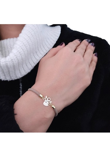 Archin Z Harfine Özel Kahverengi Örgülü 14 Ayar Altın Plakalı Mevlana Figürlü Hediye Bileklik-335harf Altın