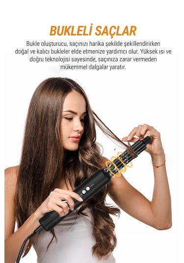 Veryfit 7 in 1 Hava Üflemeli Saç Düzleştirici Bukle Maşa Airwrap Compact Saç Kurutma Fön Makinesi Siyah