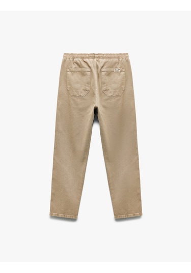 Koton Cep Detaylı Pamuklu Straight Fit Beli Bağcıklı Gabardin Pantolon Bej 6wam40045hw Ekru