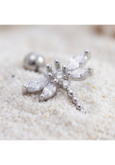 Ferizz 316l Çelik Yusufçuk Model Zirkon Taşlı Piercing Prc-223 Beyaz