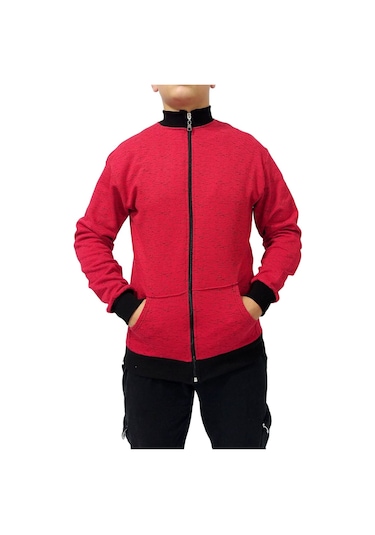 Erkek Sweatshirt Kırmızı Kırçıl Desen Kırmızı