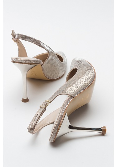 Luvishoes Orfo Altın Desenli Kadın Yüksek Topuklu Ayakkabı Altın