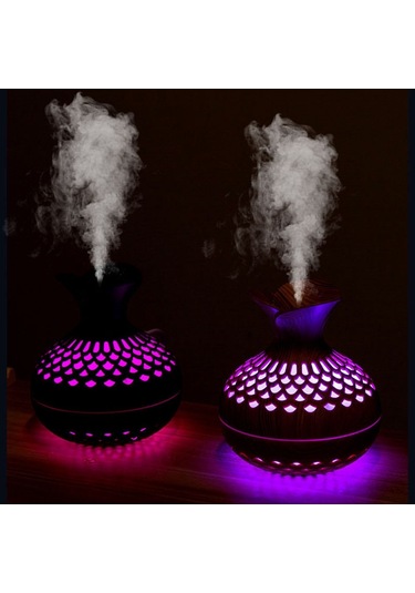 Led Işık Aromaterapi Difüzör Ev Küçük Vazo Sessiz Nemlendirici Aromaterapi Difüzör 2 In 1 Koyu Ahşap