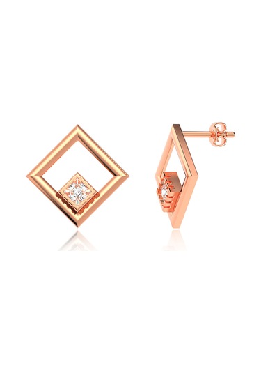 Kare Çerçeve Tek Taş Rose Gümüş Küpe