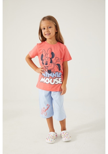 Minnie Mouse Sweet Candy Minnie Pembe Kız Çocuk Kapri Takım Mercan