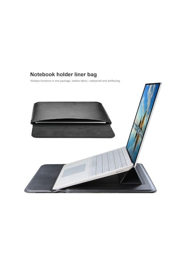 Xindoker 13.3 İnç Macbook Uyumlu İçin Ultra İnce Siyah Dizüstü Bilgisayar Stantlı Pudra Çantası Siyah