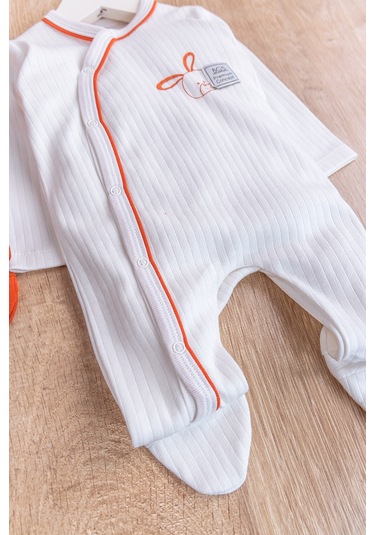 Tavşan Figürlü 2'li Uzun Kollu Kız/erkek Bebek Tulum Takım Bej