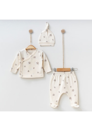 O'Baby Pamuk Baskılı 3'lü Set Krem
