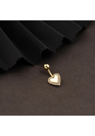 Kalp Model Altın Göbek Piercing 14 Ayar Sarı