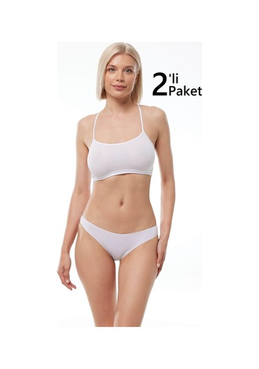 Malabadi 183 2'li Paket Kadın Modal Düşük Bel Iz Yapmayan Slip & Külot Beyaz