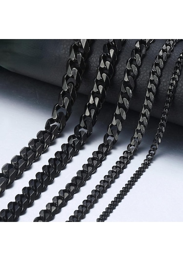 Siyah Erkek Kolye Paslanmaz Çelik Küba Link Zinciri Siyah Altın Renk Kolye Erkekler Için 40-60 Cm Hip Hop Takı 5mm - 50cm