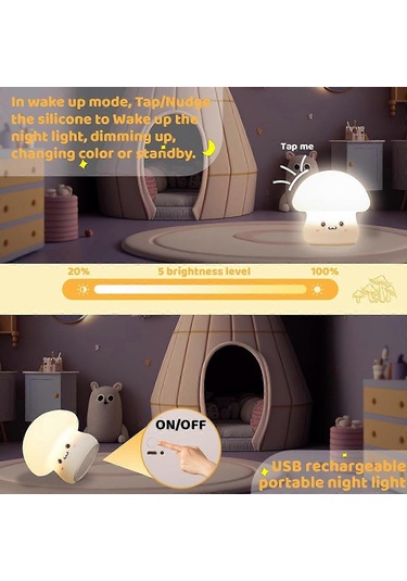 Dokunmatik Okul Öncesi Gece Lambası Çocuklar İçin Mantar Gece Lambası Şarj Edilebilir Sevimli Lambalar İç Mekan Dekorasyonu Harika Hediye Çok Renkli