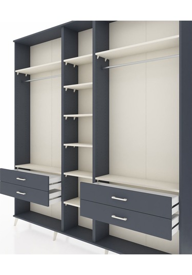 Arges Dolap 10 Raflı 4 Çekmeceli 2 Askılı 220x30x243 Antrasit-aytaşı/antrasit Aytası/antrasıt