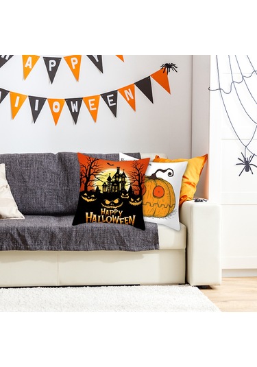 Monyee Halloween Dekoratif Yastık Kılıfı - Kumaş, Bat/pumpkin Desenli, Ev/araba/parti İçin, 45x45cm Diğer