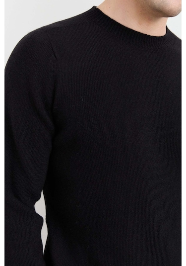 Desen Triko Erkek Sıfır Yaka Basic Yün Kazak 23525 Siyah