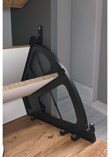 Bofigo Düşer Kapak Ayakkabılık Kayar Raflı Ayakkabılık 3 Bölmeli Ayakkabılık Melek Antrasit-Çam