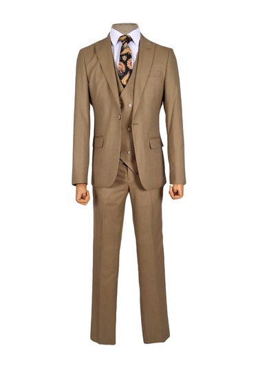 Çizgili Kırçıl Desen Tek Düğme 6 Drop Slim Yelekli Erkek Takım El