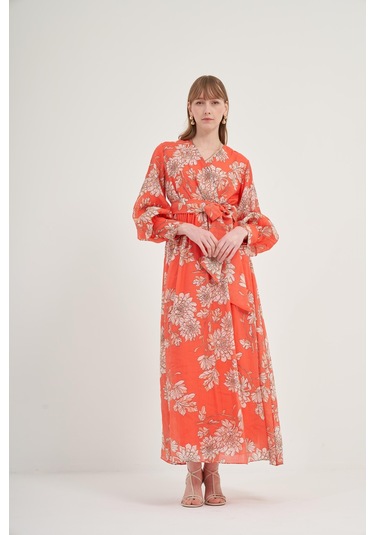 Ftz Kadın Tansel Desenli Elbise Kırmızı 31057 Kırmızı