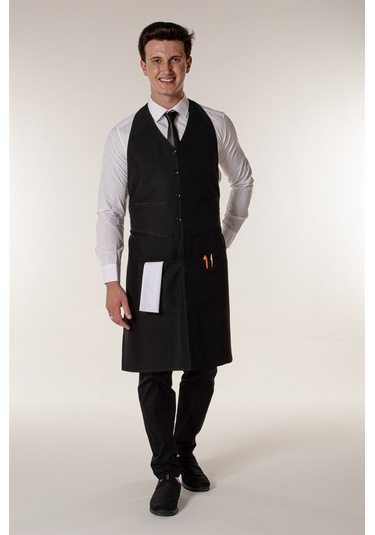 Siyah Garson Kafe Restoran Yelekli Askılı Önlük-Siyah