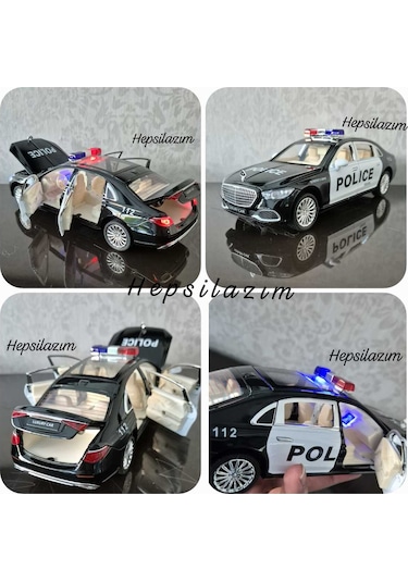 Metal Oyuncak Polis Araba Mercedes Maybach Model Araç Sesli Işıklı Çekbırak Diecast 23cm Diğer