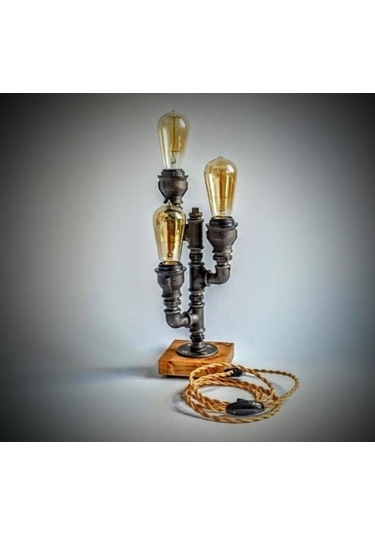 Borulardan Masa Lambası, Endüstriyel Aydınlatma,hediyelik Rustik Siyah