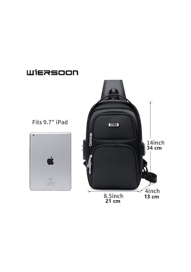Wiersoon W51831 Tek Askılı Şarj Portlu Omuz/göğüs/sırt Çantası Siyah