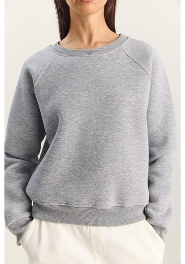 Shade Kadın Reglan Kol Oversize Sweatshirt 60283859 - Gri Melanj