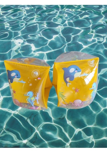 Sarı Hayvan Desenli Üçgen Kolluk 3-6 Yaş İçin Yüzme Kolluğu, Deniz Ve Havuz Aksesuarları Sarı