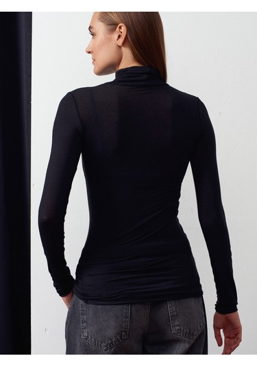 Dilvin 32277 Balıkçı Yaka Kaşmir Bluz-siyah Siyah