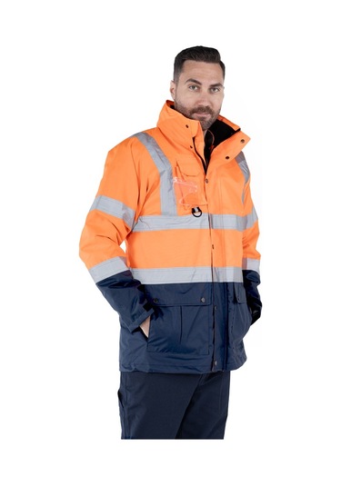 5 İ Bir Arada İş Güvenliği Kabanı Hi-vis Turuncu - Lacivert