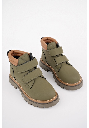 Muggo Gadget Garantili Çocuk Unisex Rahat Kalıp Soğuğa Dayanıklı Cırtlı Bot 001 Haki