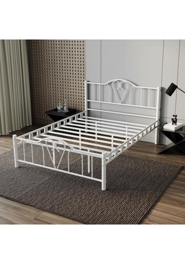 Reyo Orkide Çift Kişilik Ferforje Beyaz Metal Karyola 160x200