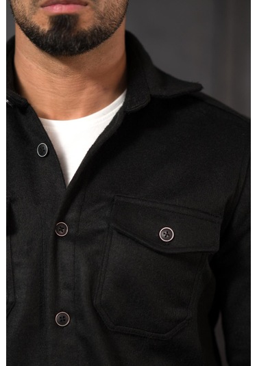 Advante Slimfit Çift Kapak Cepli Astarsız Kaşe Gömlek Siyah