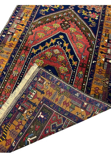 El Dokuma Yahyalı Büyük Mihraplı 115x210 Antika Kök Boya Halı